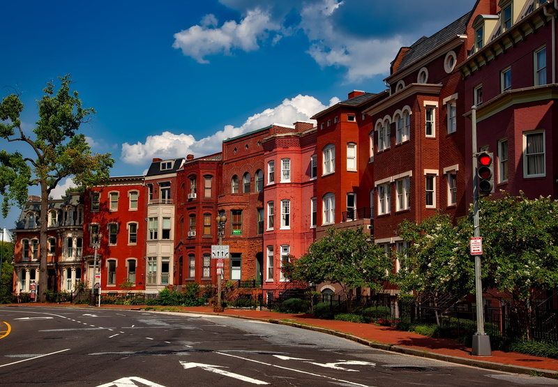 c, day, 1080P, tree, homes, cloud - sky, architecture, multi colored, red, no people, hdr, black, logan circle, clouds, historic, house, plant, urban