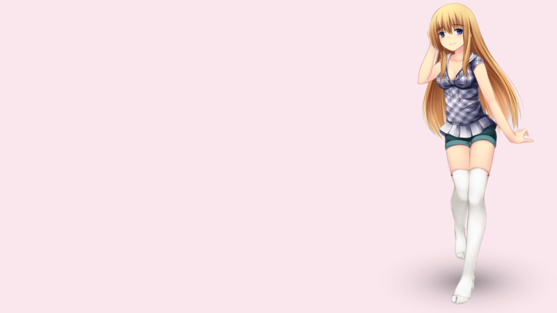 simple background, Tiffany Maye, casual, anime girls, simple, video games, blonde, Huniepop, Hunie Pop, white stockings, 1080P, pink