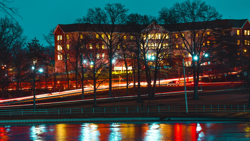 night, forest, nights, illuminated, cars, 5K, plant, connection, bridge - man made structure, river, lights, reflection, city, citylights, built structure