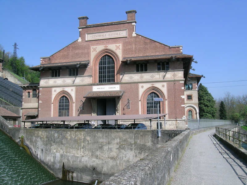 esterle central, no people, arch, built structure, blue, window, building, edison, sunlight, building exterior, water, canal, architecture, power station