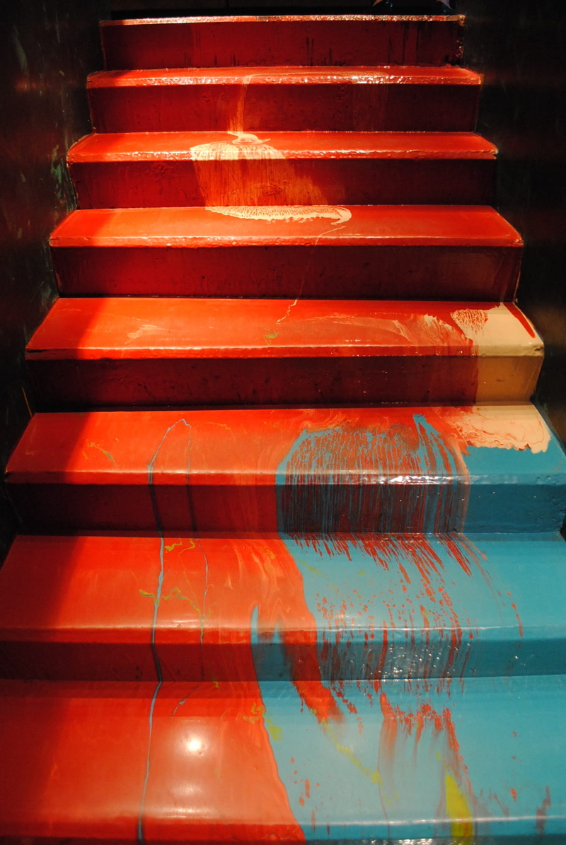 paint, down, lifting, ladder, full frame, sunlight, staircase, red, the stairs, water, blue, orange color, pattern, nature, fall, low angle view, ridge