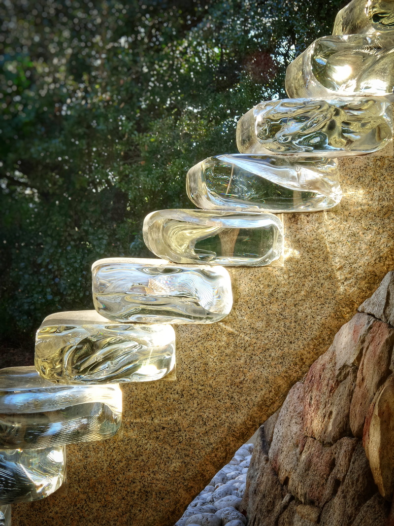 sunlight, water, stairs, ascend, glass - material, purity, rock, block, outdoor, pure, plant, architecture, up, stone, close-up, stone - object, ice, focus on foreground