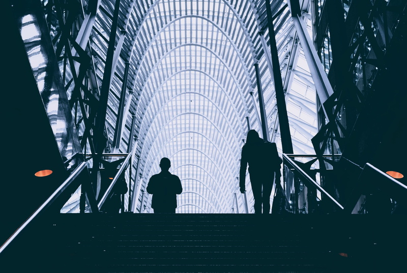 indoors, real people, modern, built structure, city, staircase, silhouette, stair, day, climbing, 2K, walking, rear view, person, men, leisure activity