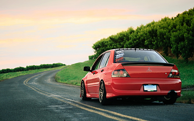 front View, cars, sunset, summer, mode of transportation, shiny, landscape, rural Scene, hatchback, sunlight, looking At View, Lancer, auto