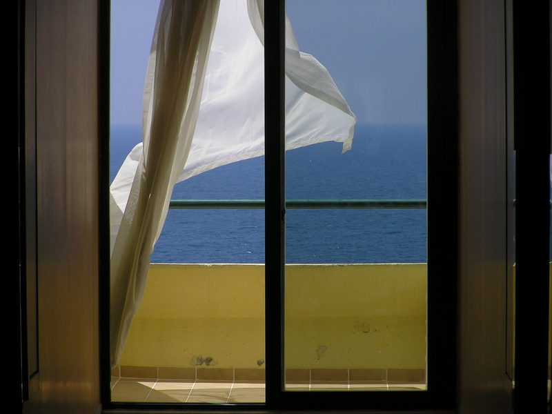 tranquil scene, horizon over water, horizon, hotel, nautical vessel, glass - material, wind, scenics - nature, Dahl, Window, Sea, sunny, glass, tranquility