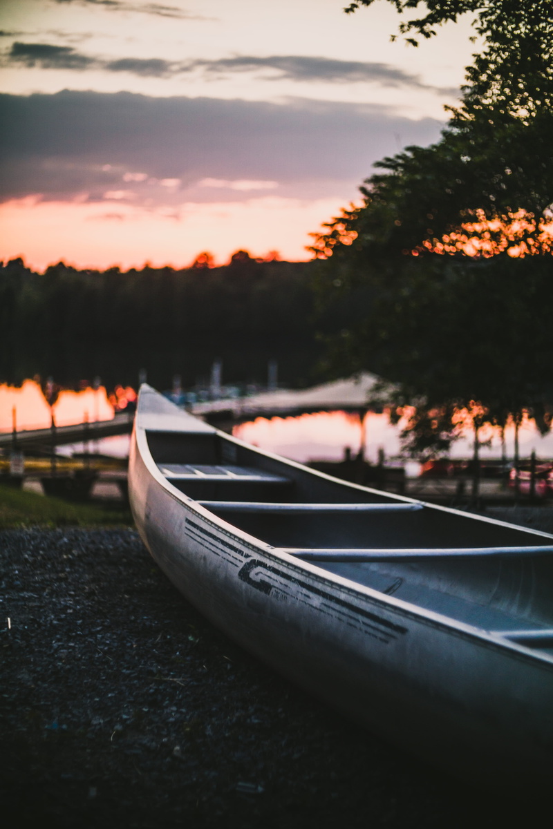 mode of transportation, nautical vessel, transportation, orange color, canoe, sunset, no people, sunrise, image, perfection, transport, moored, selective