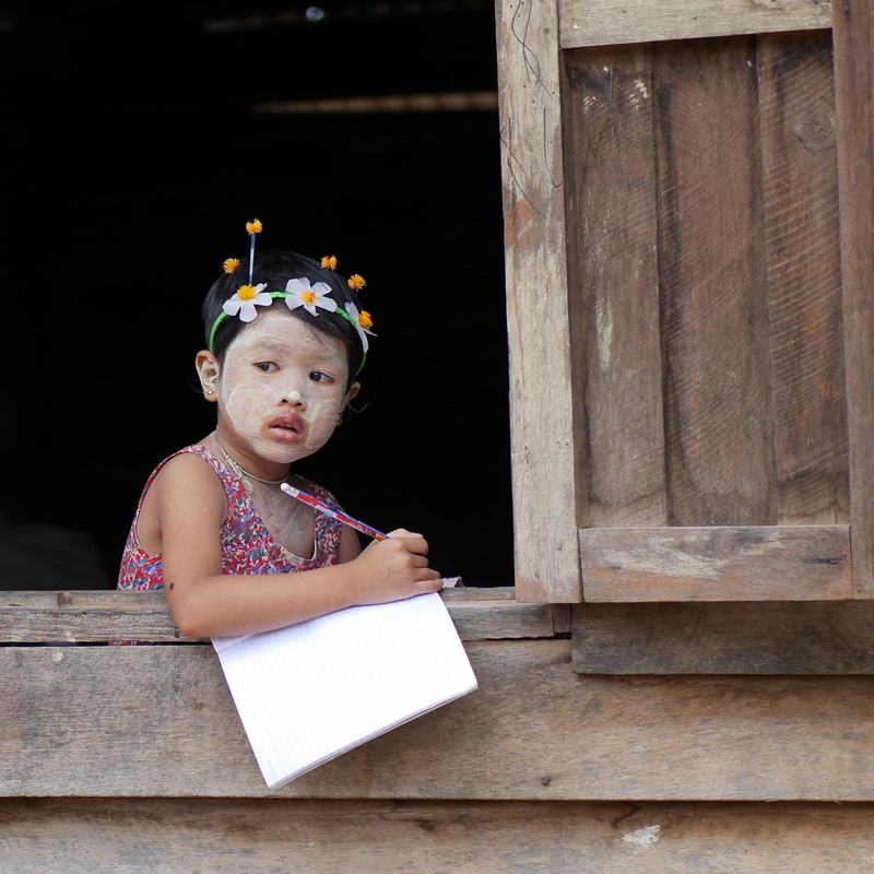 contemplation, holding, lined, innocence, school children, looking, teaching, homework, crown, myanmar, girls, pencil, entrance, burma, students, white