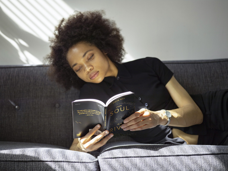 black, relax, afro, wearing, person, sofa, rest, lifestyles, portrait, young adult, hairstyle, sunlight, polo, young, real people, research, female, couch