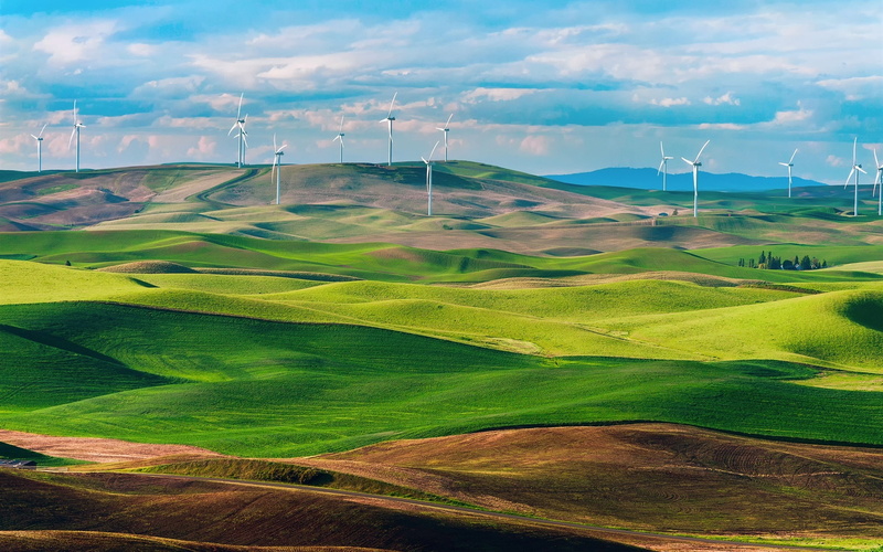 windmills, Washington, Fields, Turbines, field, Wind, Green, USA, 1080P