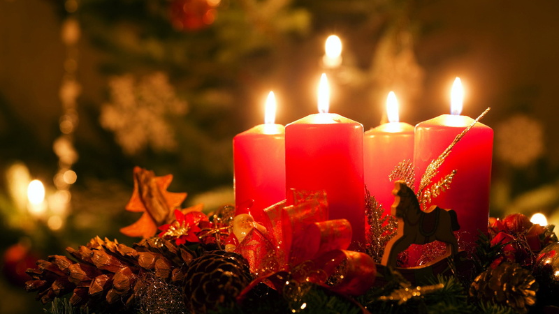holiday - event, candles, celebration, fire, tree, christmas, source of illumination, burning, 1080P, close-up, illuminated, decoration, christmas decoration
