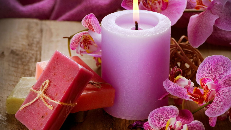 flower, candle, freshness, 1080P, flame, fruit, pink color, close-up, fire, no people, burning, source of illumination, light, wellbeing, nature, life