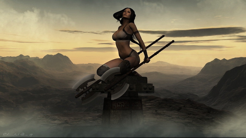 battle, Fantasy, Women Warrior, woman, axe, wallpaepr, 1080P, holding