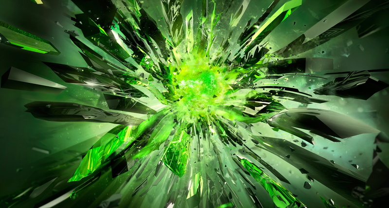 Nvidia, green, artwork, digital art, shapes, explosion, 4K