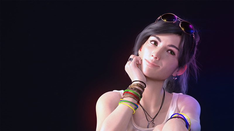 3D graphics, earring, women, dark background, white dress, black hair, necklace, bracelets, women with shades, Smile, rings, Sakirah Rodaun, Kev-Art, sunglasses