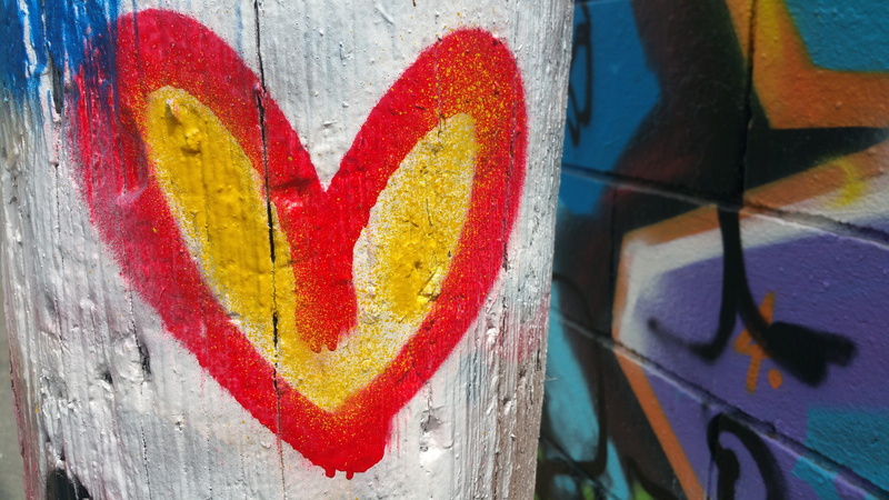 creativity, no people, multi colored, emotion, day, art and craft, 5K, wall, Graffiti, Pole, Paint, street art, Heart, positive emotion, outdoors, symbol