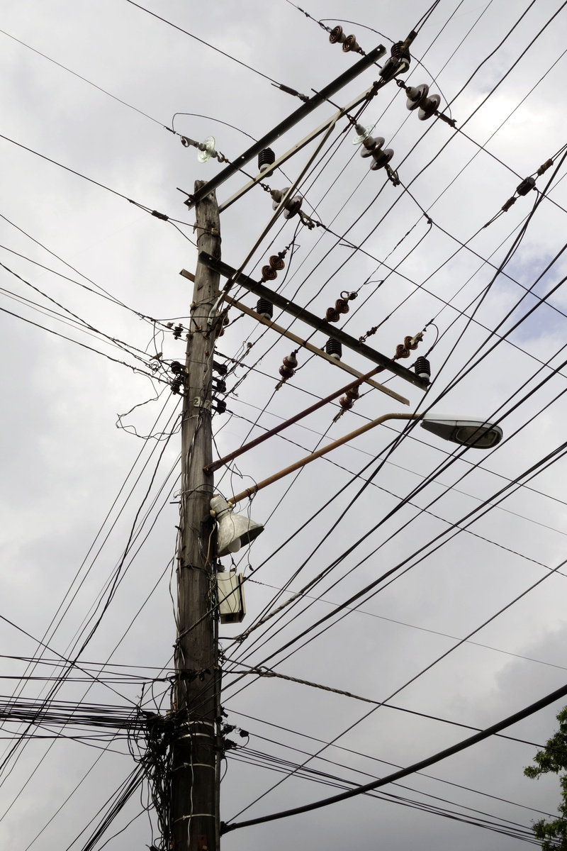 electrical installation, power line, pole, electricity pylon, day, technology, current, tangle, outdoors, sky, cloud - sky, complexity, cable, nature, electrical equipment