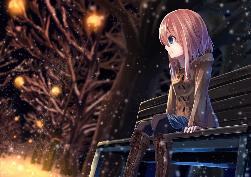 pink hair, anime, original, winter, original characters, girls, characters, 720P, snow, pink, hair, anime girls