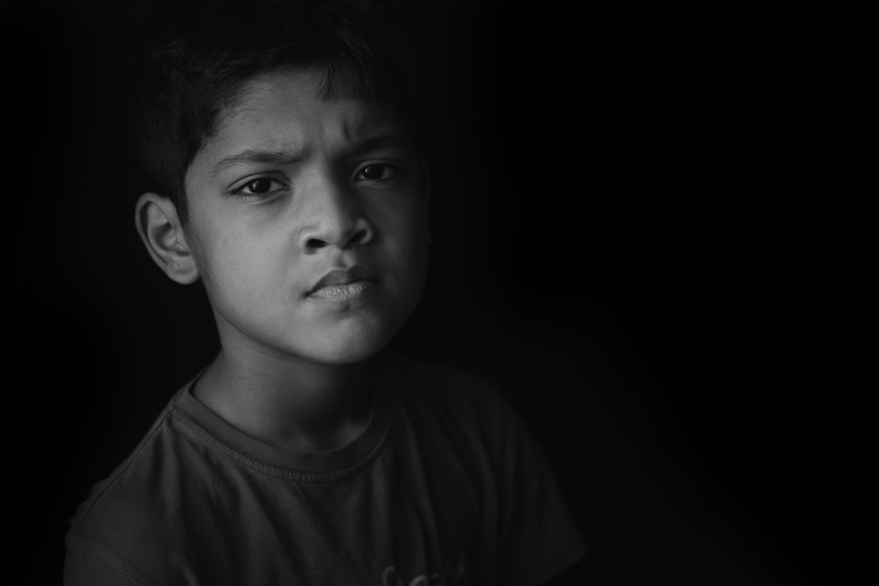 child, portrait, close-up, indian, males, one person, headshot, casual clothing, depression - sadness, arunabh, mono, innocence, indoors, looking at camera