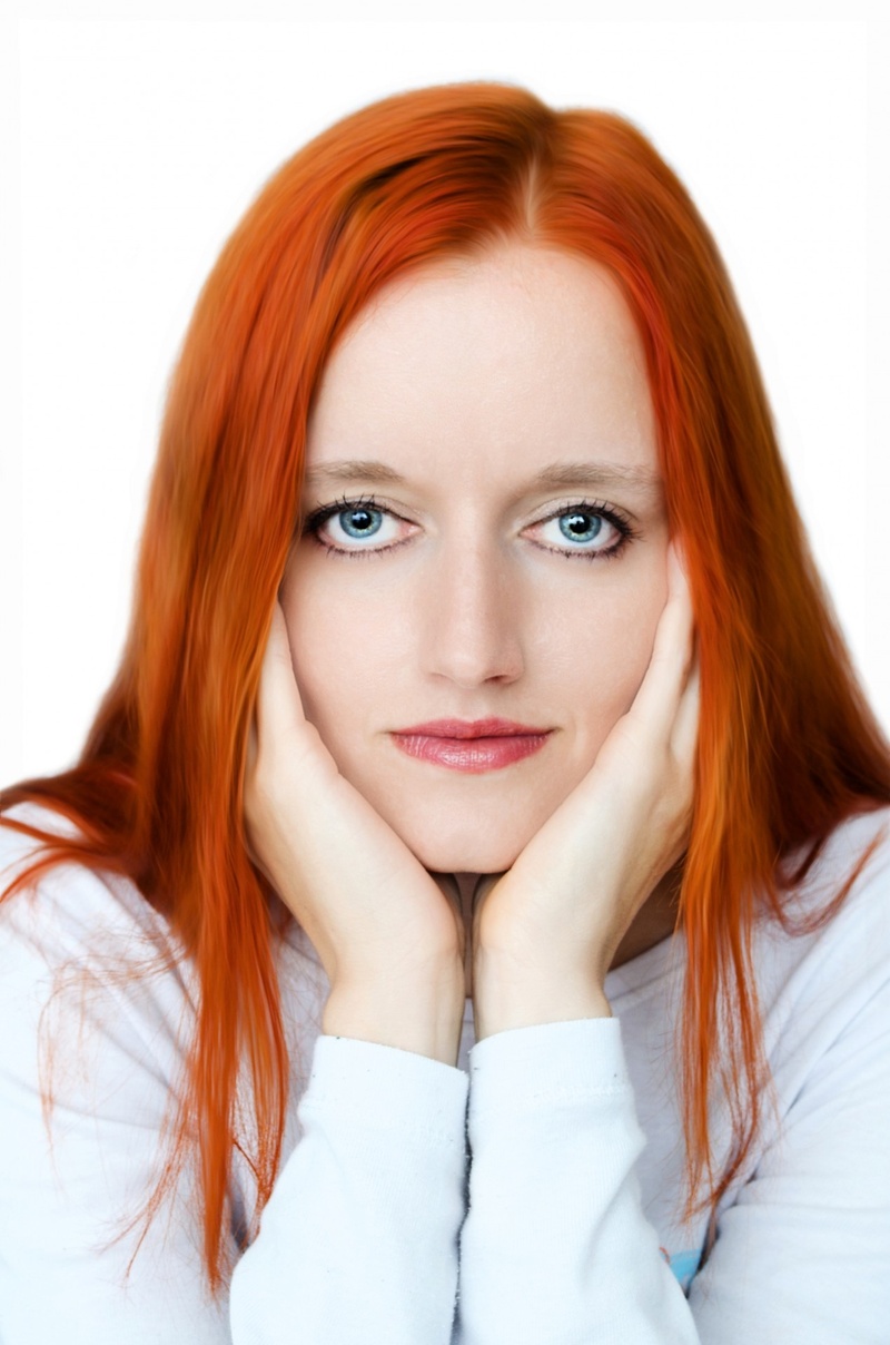 eyes, human Face, 1080P, portrait, lifestyles, dyed red hair, long, hood, shirt, adult, dyed hair, women, white, indoors, young Adult, wife, blue eyes