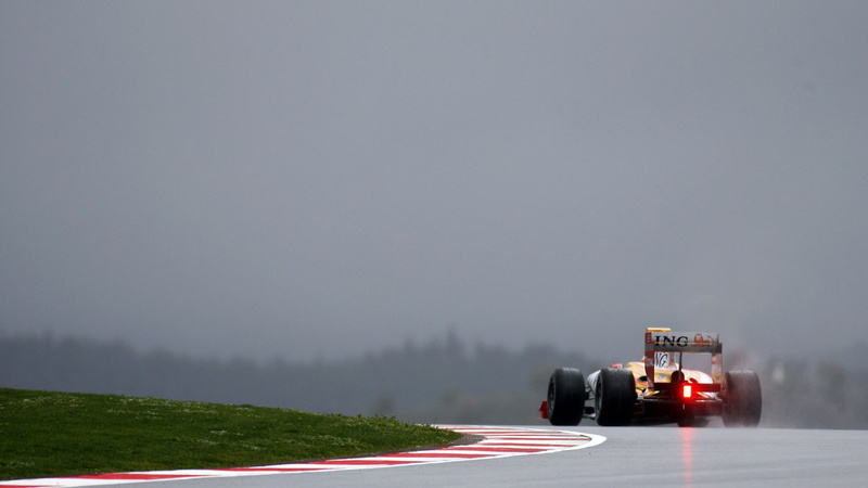 no people, on the move, motor vehicle, red, outdoors, land vehicle, nature, headlight, semi-truck, motion, 1080P, car, highway, fog, transportation, Formula 1