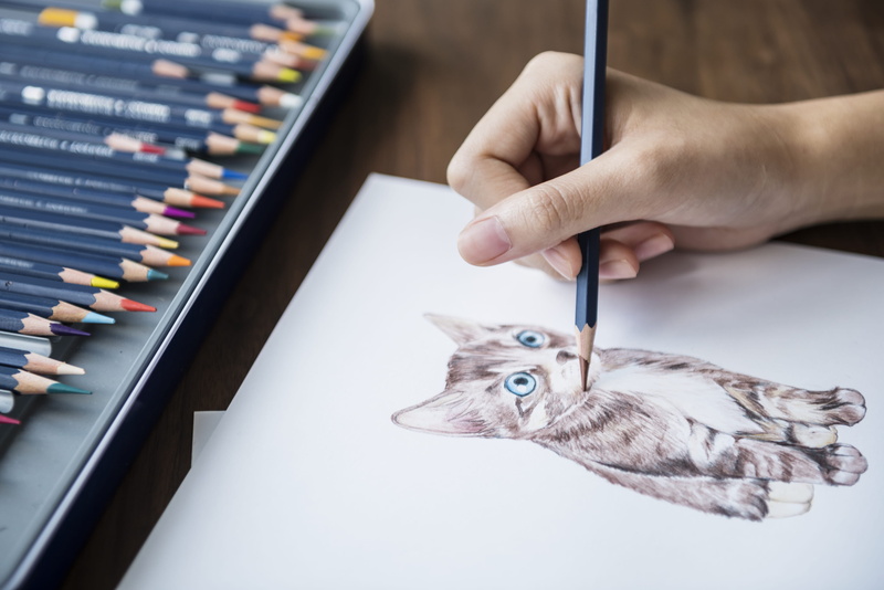 design, working, workplace, one person, colored pencils, adorable, table, illustration, workspace, cute, indoors, pencil, holding, artist, hand, men, animal