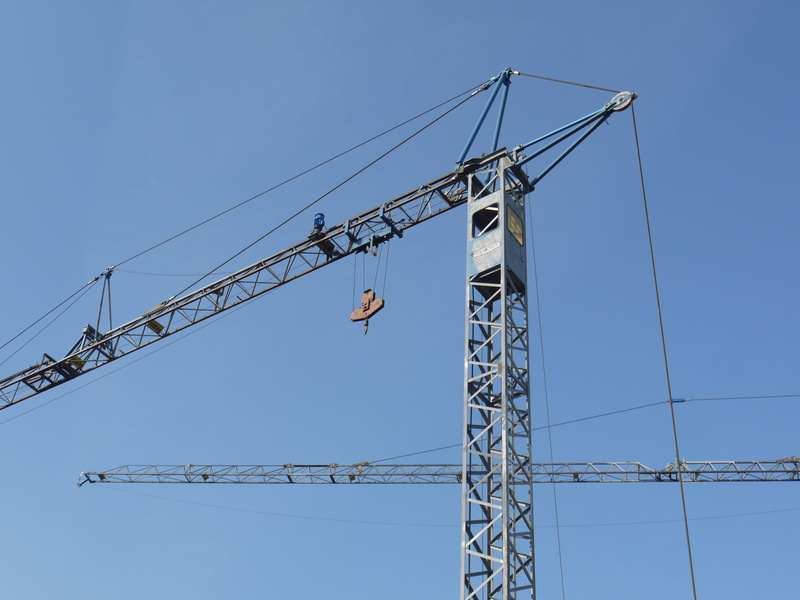 housebuilding, construction work, clear sky, machinery, crane, last, built structure, low angle view, site, nature, construction, sky, raise, build, outdoors
