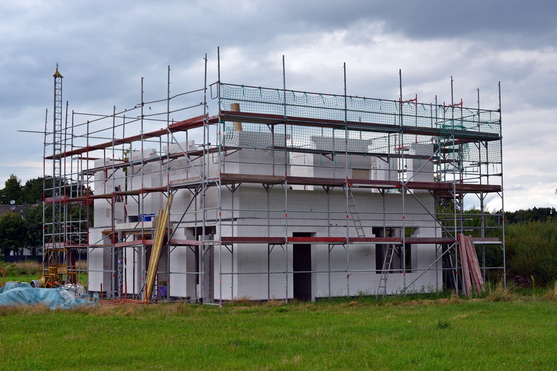 construction work, 5K, scaffold, scaffolding, nautical vessel, building, cloud - sky, new building, grass, water, sign, build, building material, outdoors