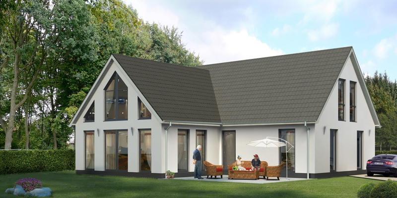 tree, building Exterior, villa, adult, rendering, landscape, bungalow, couple - relationship, mansion, lawn, lifestyles, family, group of people, house