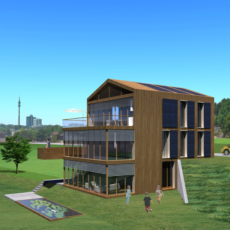 landscape, built structure, blue, 5K, villa, architectural visualization, passive, cgi, sky, clear sky, field, land, grass, architecture, building Exterior
