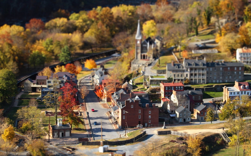1080P, Small, Town, Houses, Road, Trees, Photography, Shift, Tilt, Autumn