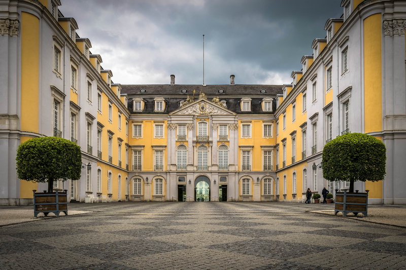 famous Place, facade, historically, brühler closed, white, building Exterior, the past, town, plant, archbishop, no people, day, symmetry, architecture