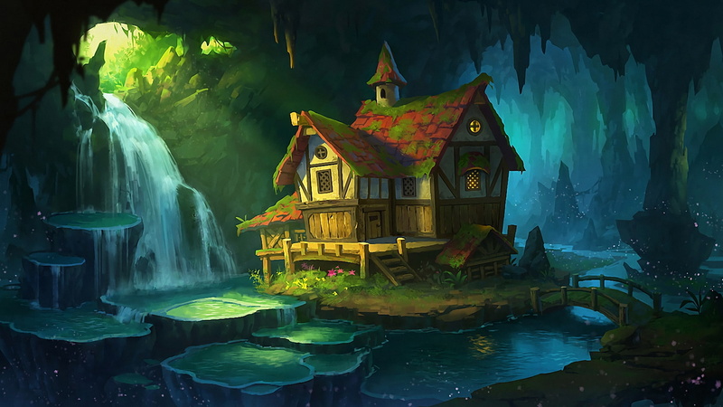 building, religion, craft, widescreen, water, art and craft, forest, creativity, representation, illuminated, 720P, cave, fantasy, architecture, outdoors