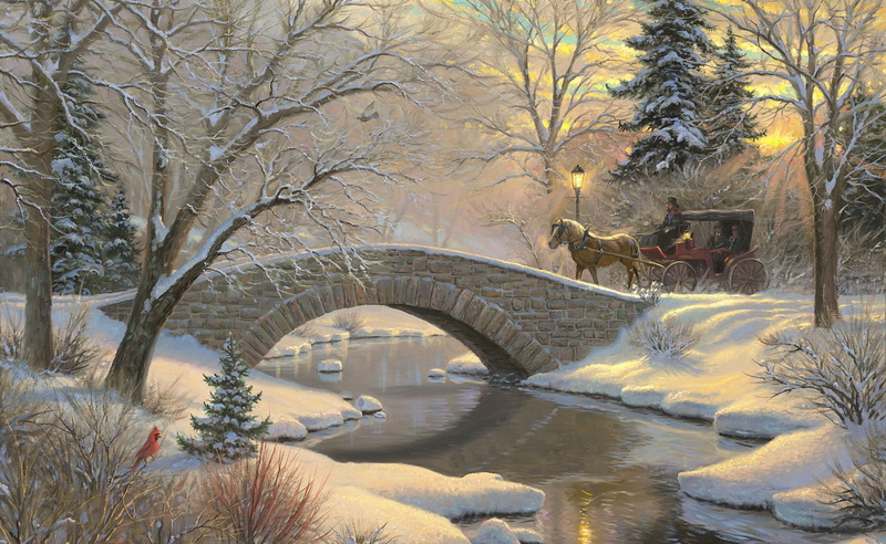 no people, cold temperature, Artistic, horse, river, outdoors, brown, nature, 2K, connection, Bridge, arch bridge, tree, snow, Drawings, architecture