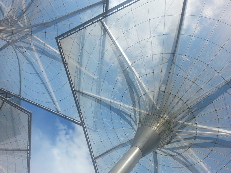 plexiglas, no people, built structure, arts culture and entertainment, amusement park ride, sun, sky, architecture, cloud - sky, low angle view, geometric shape