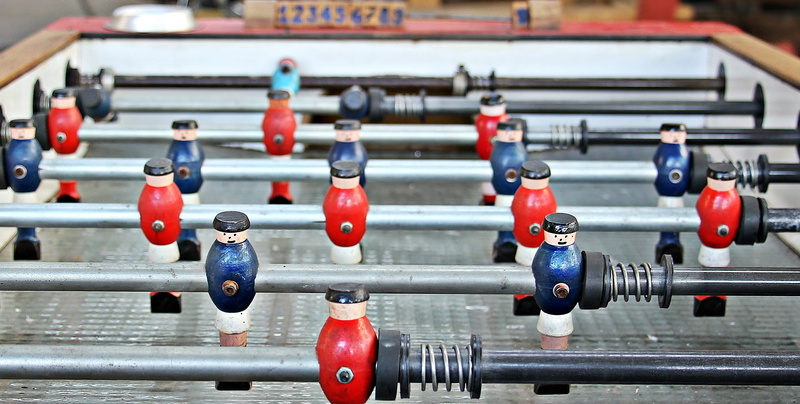 game characters, score, foosball table, teamwork, football sports, Kicker, relaxation, helmet, close-up, sport, football figures, shoot, competition, metal