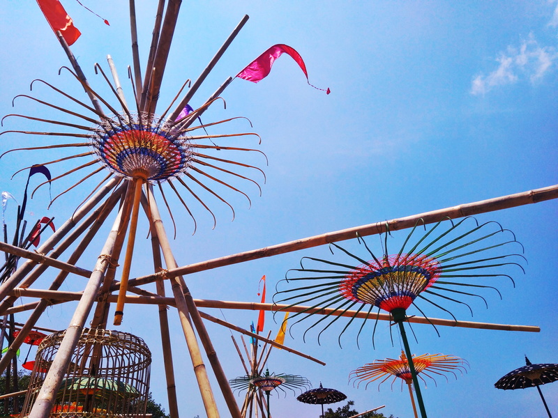 nature, clear sky, event, outdoors, umbrella, payung, multi colored, no people, blue, sky, arts culture and entertainment, 4K, fairground, excitement