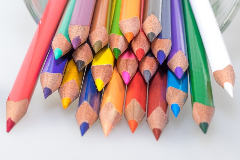 pens, macro, art and craft, colour pencils, writing instrument, pointed, 2K, high angle view, close-up, kindergarten, wooden pegs, color, writing accessories