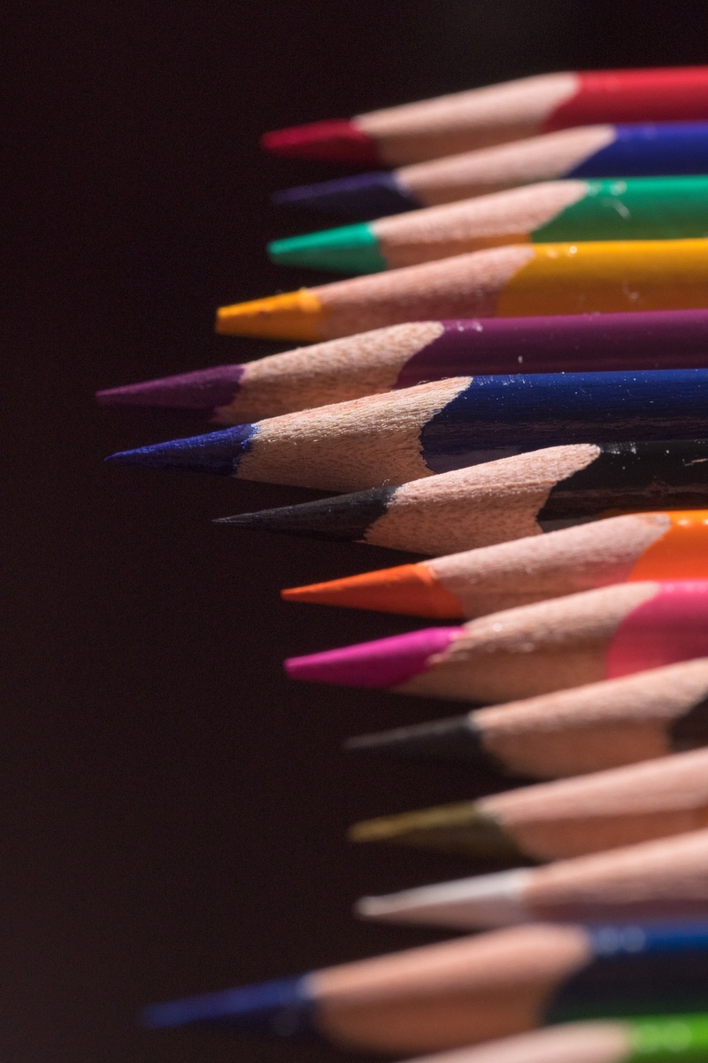 pens, art and craft equipment, paint, wooden pegs, colorful, color series, arrangement, still life, macro, variation, large group of objects, selective focus