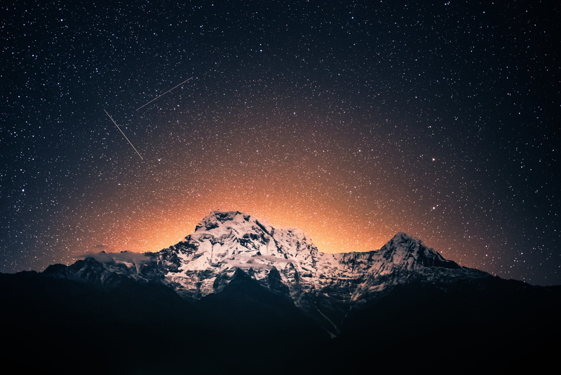 mountain, mountain peak, nature, no people, star - space, snowcapped mountain, beauty in nature, snow, tranquil scene, milky way, outdoors, tranquility