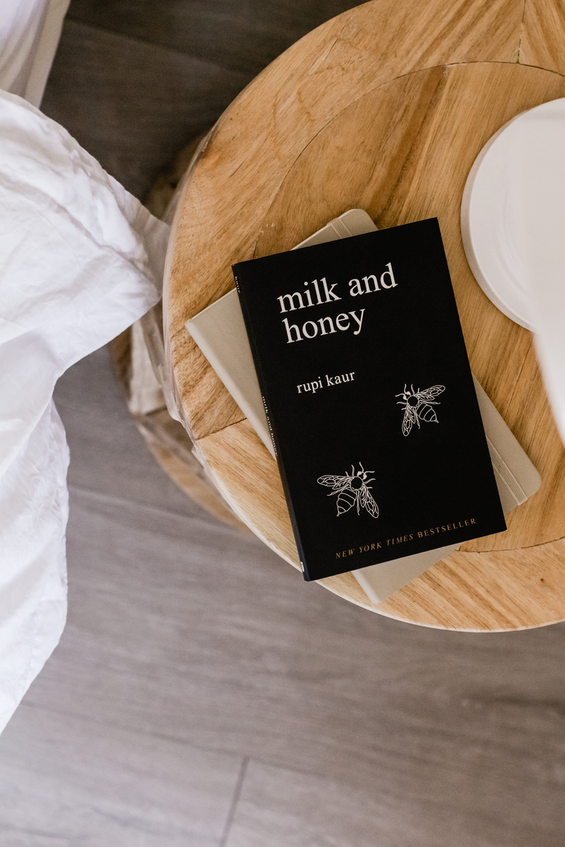 rupi, passport, table, 5K, paper, still life, honey, high angle view, message, indoors, western script, non-western script, wood - material, milk, book