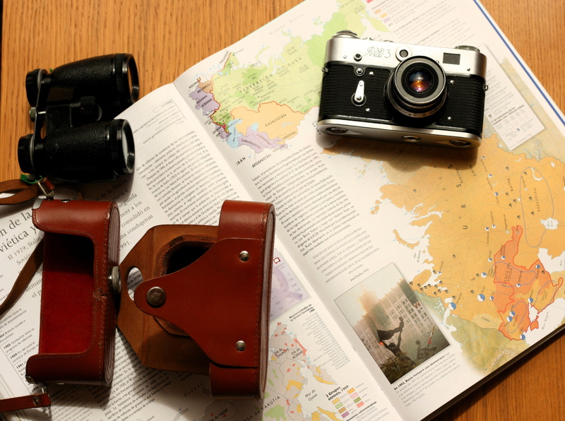 publication, camera, paper, gray, nostalgia, technology, table, high angle view, map, antique, old, 2K, indoors, travel, retro styled, man made, world map