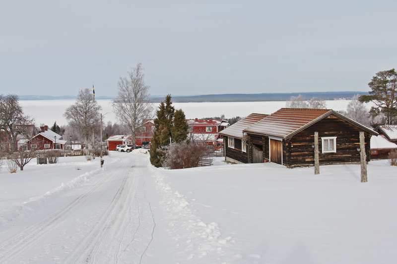 all white, shore, red, building, dalarna, extreme weather, transportation, city, 2K, sweden, exotic, cold - Temperature, Snow, scenic, residential district