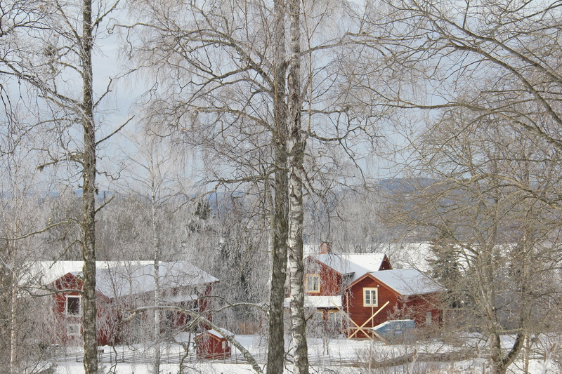 plant, dalarna, residential district, wood, outdoors, swedish, Winter, cottage, day, sweden, building exterior, cold temperature, snowing, field, red, tourism