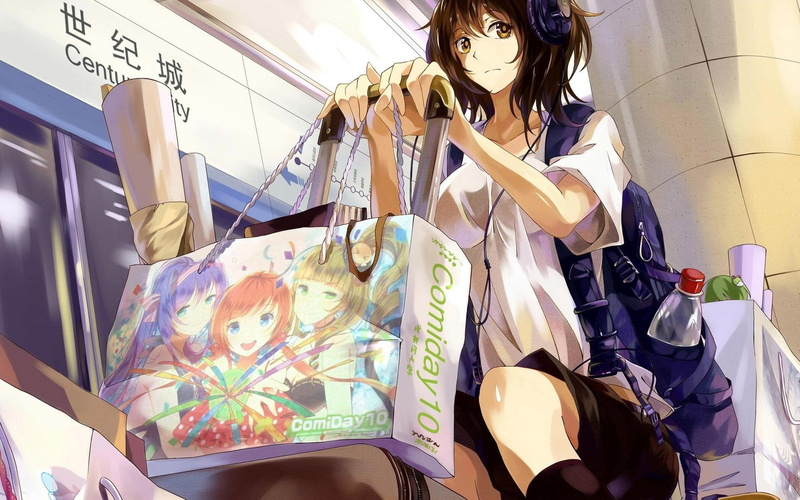 character, 1080P, baggage, anime, brown, 1920x1200, baggages, girl, woman, airport, haired