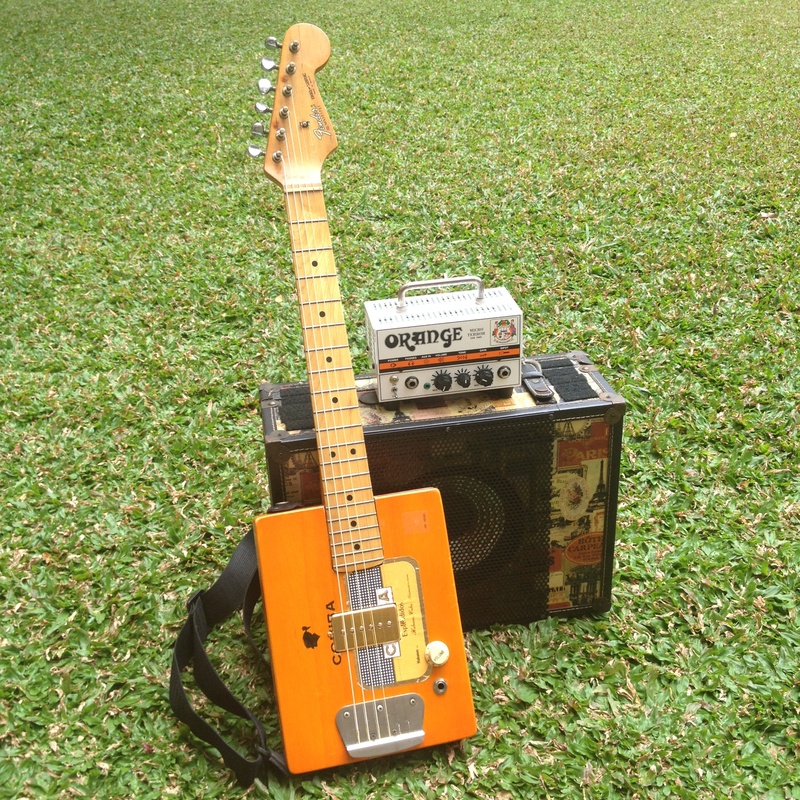 wood - material, cabinet, acoustic guitar, no people, high angle view, day, field, green, nature, land, plant, musical instrument, string, cigar box, music