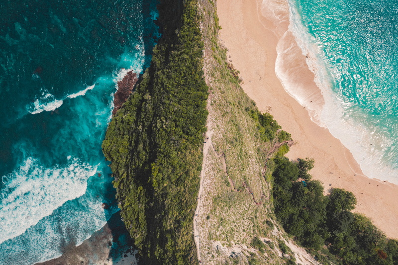 shore, aerial view, greens, 8K, surf, island, ocean