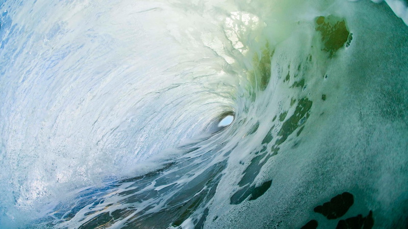 waves, view, 3d and abstract, hawaii, blue, green, surf, inside, wave, nature, ocean, water, 1080P, beach