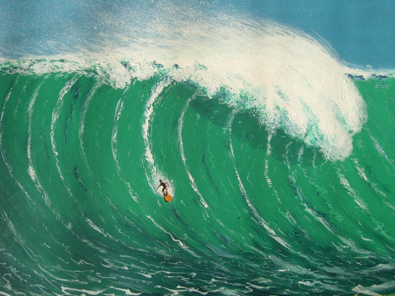 day, blue, art, motion, speed, surfing, surfers, acrylic, 2K, sea, surf, outdoors, huge, nature, water, green color, painting, beauty in nature, high angle view