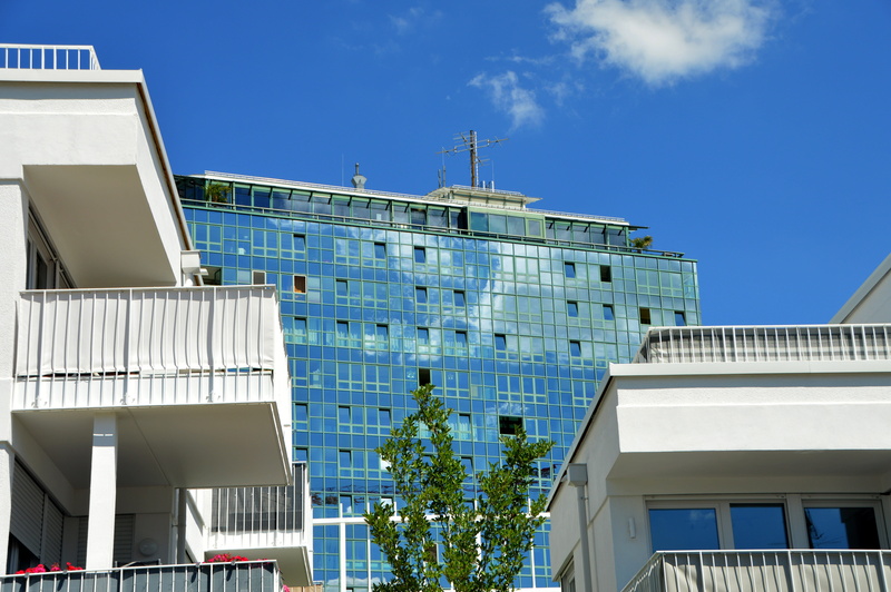 architecture And Buildings, facade, town home, cruise ship, Kempten, cloud, no People, roofs, sunlight, nature, modern, Hotel, low angle view, glass, city