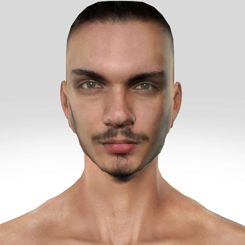 human body part, photographic composition, one person, masculinity, face, shirtless, human face, headshot, white background, close-up, serious, 3d, human hair